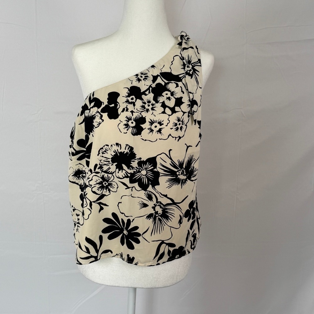 Abercrombie & Fitch Women's Dressy One Shoulder Floral Top Cream Black Size L